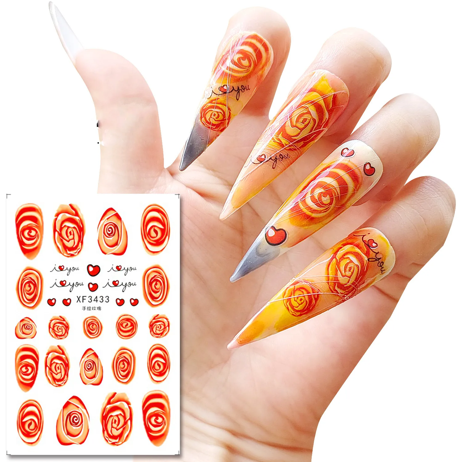 12 Types Hand Painted Rose Series Nail Stickers Designs Gummed Flower Nail Art Stickers Decals Art Decorations With Back Glue