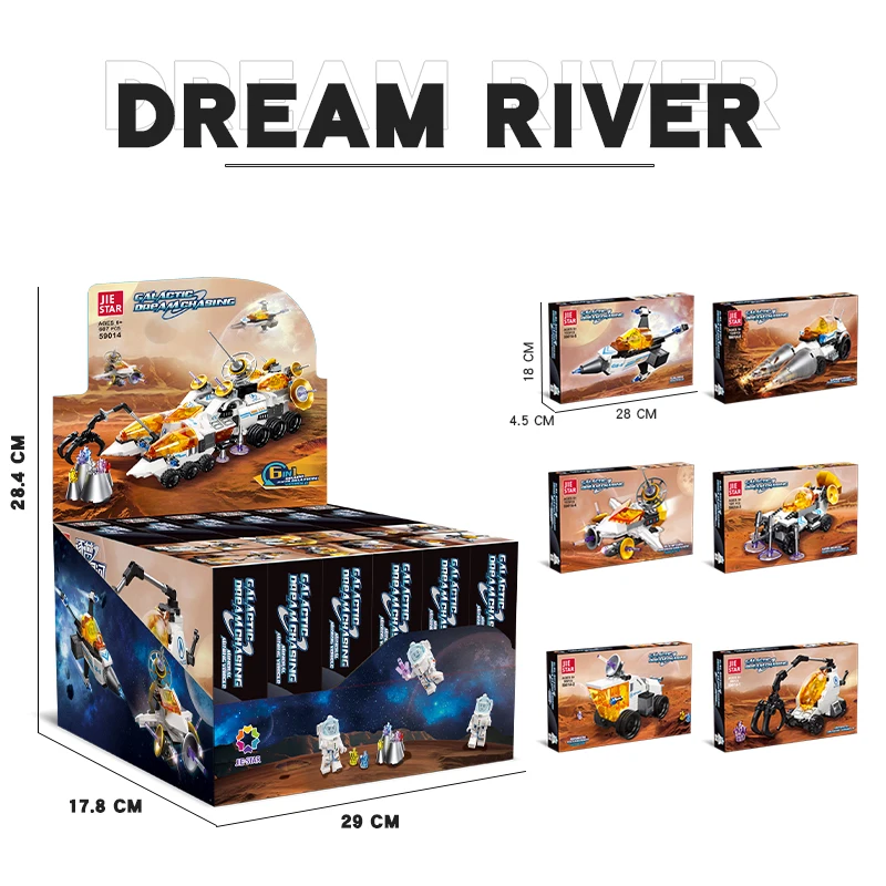 JIESTAR 607 pcs 6 in 1 lunar roving vehicle model building block kit children stem educational science toy kids diy space toy