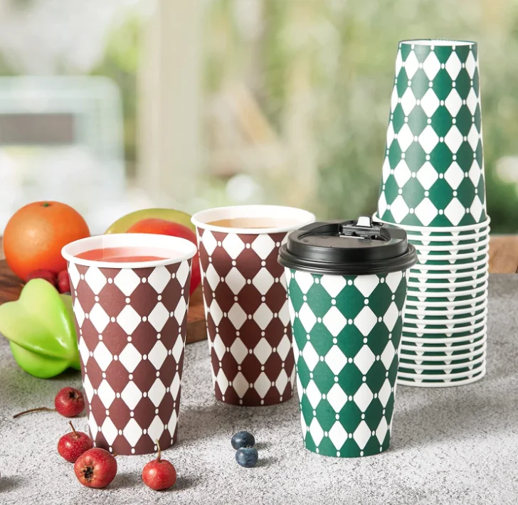 Tea Cup Paper 100ml 32 oz Cups with Custom logo Shrink Pack 8oz Lid Set Packing