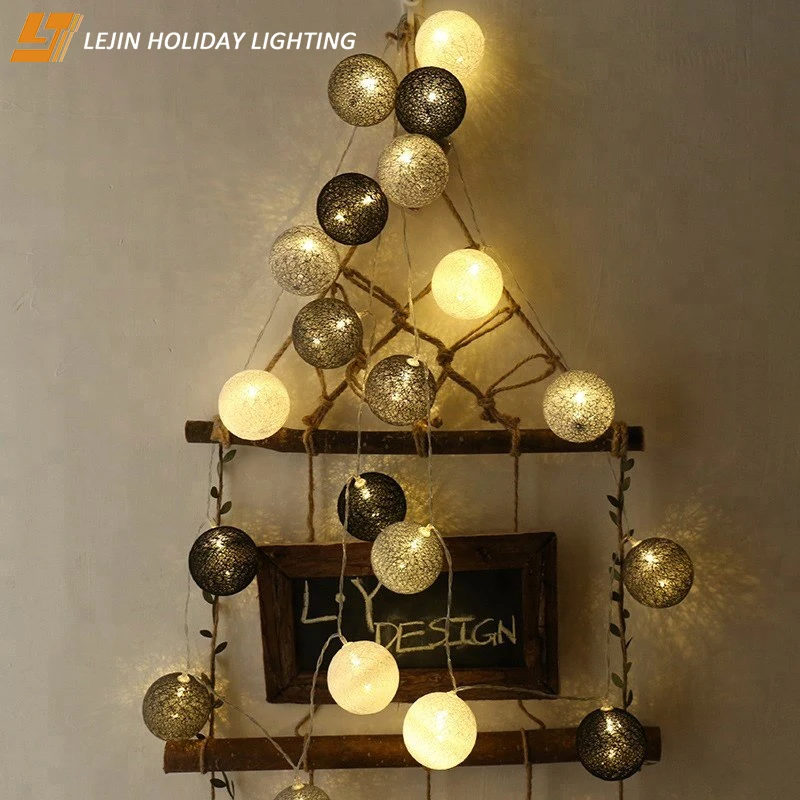 colorful  christmas cotton ball LED string lights for tree decoration