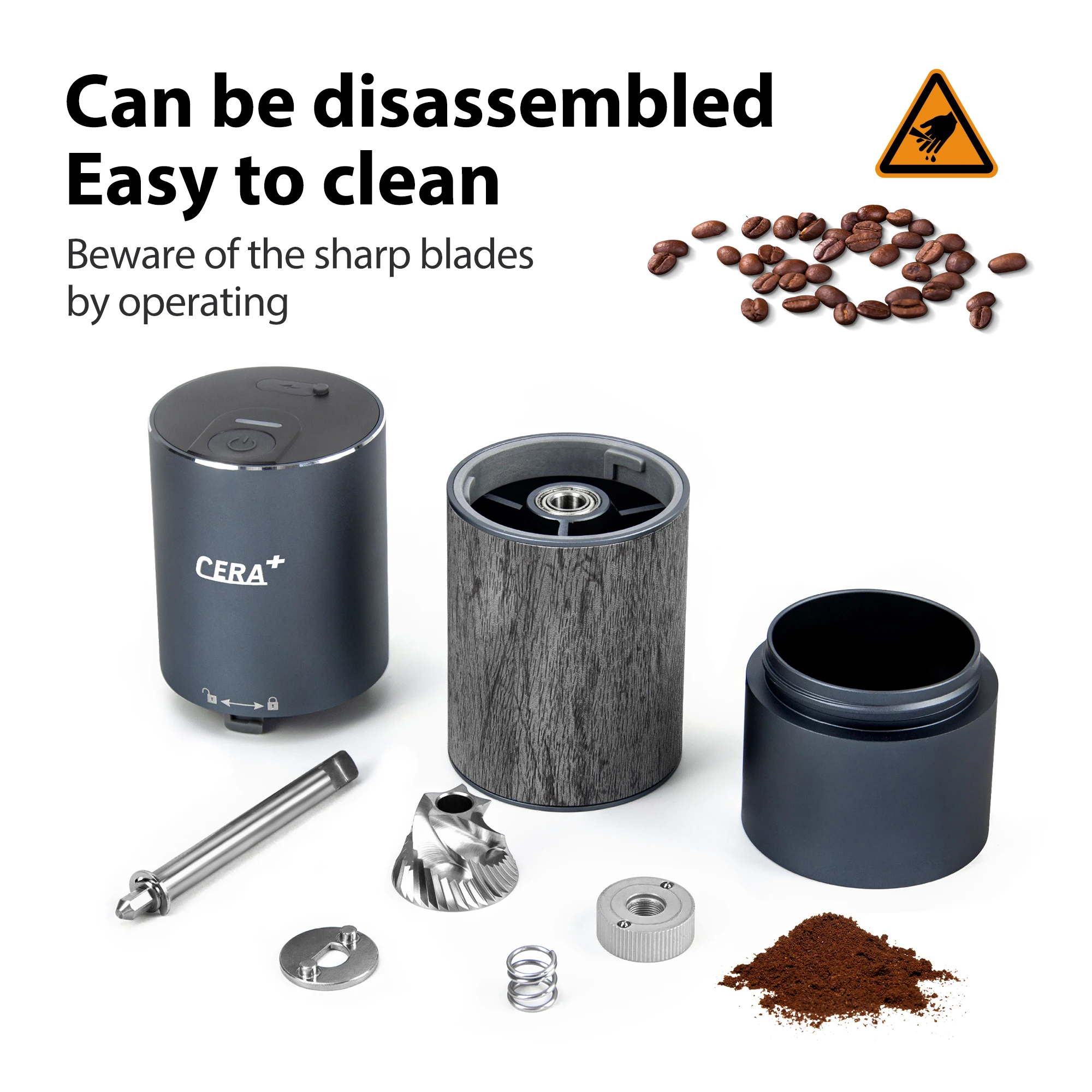 CERA+ Electric Espresso Coffee Bean Grinder Machine Stainless Steel Manual Burr Portable Coffee Grinder