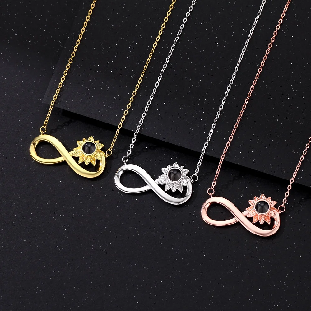 Custom Couple Photo Projection Necklace Women Sunflower Infinity Necklace Shopify Fulfillment Agent