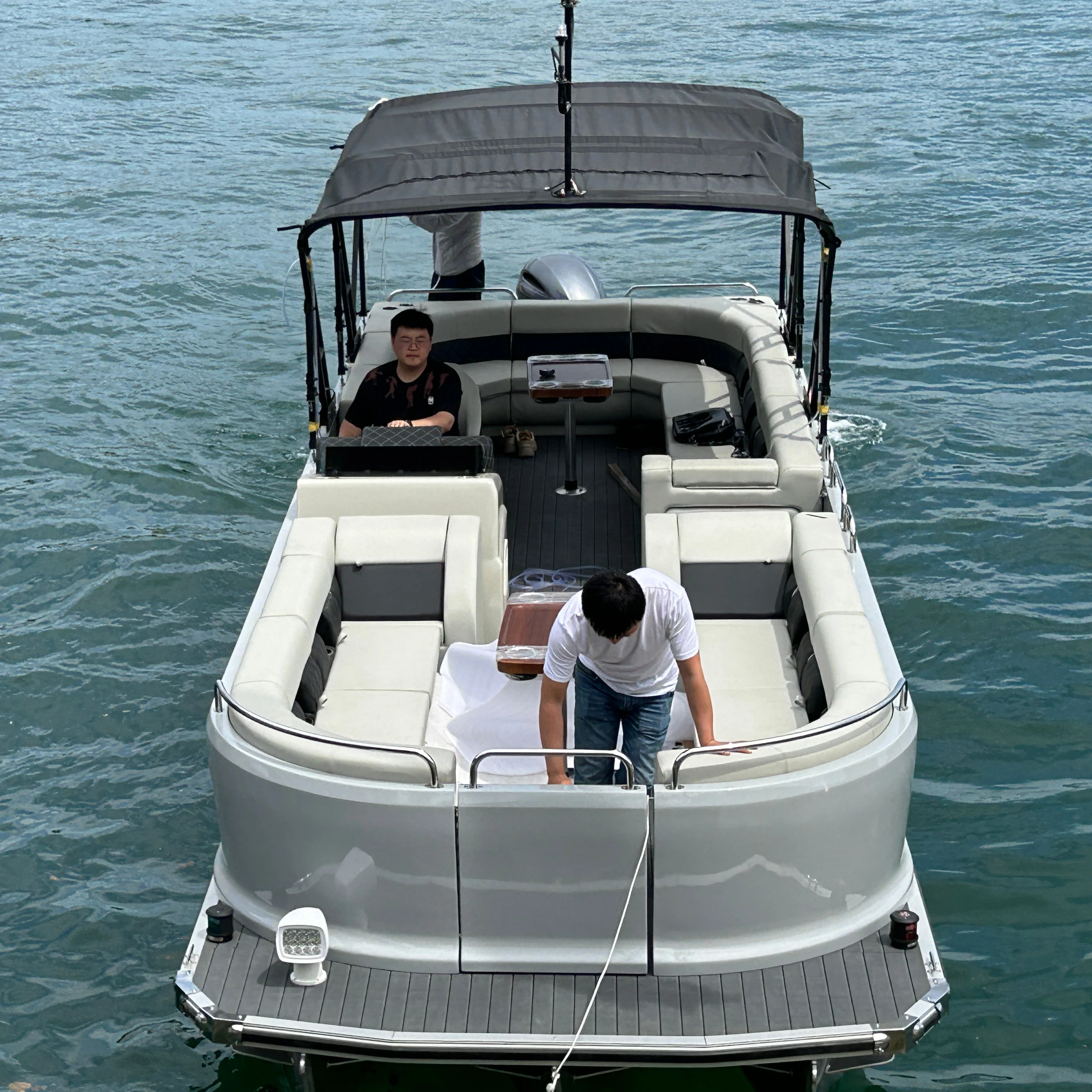 New design 30ft Fiberglass luxury series lake&river relaxing water party leisure pontoon boat hot sale