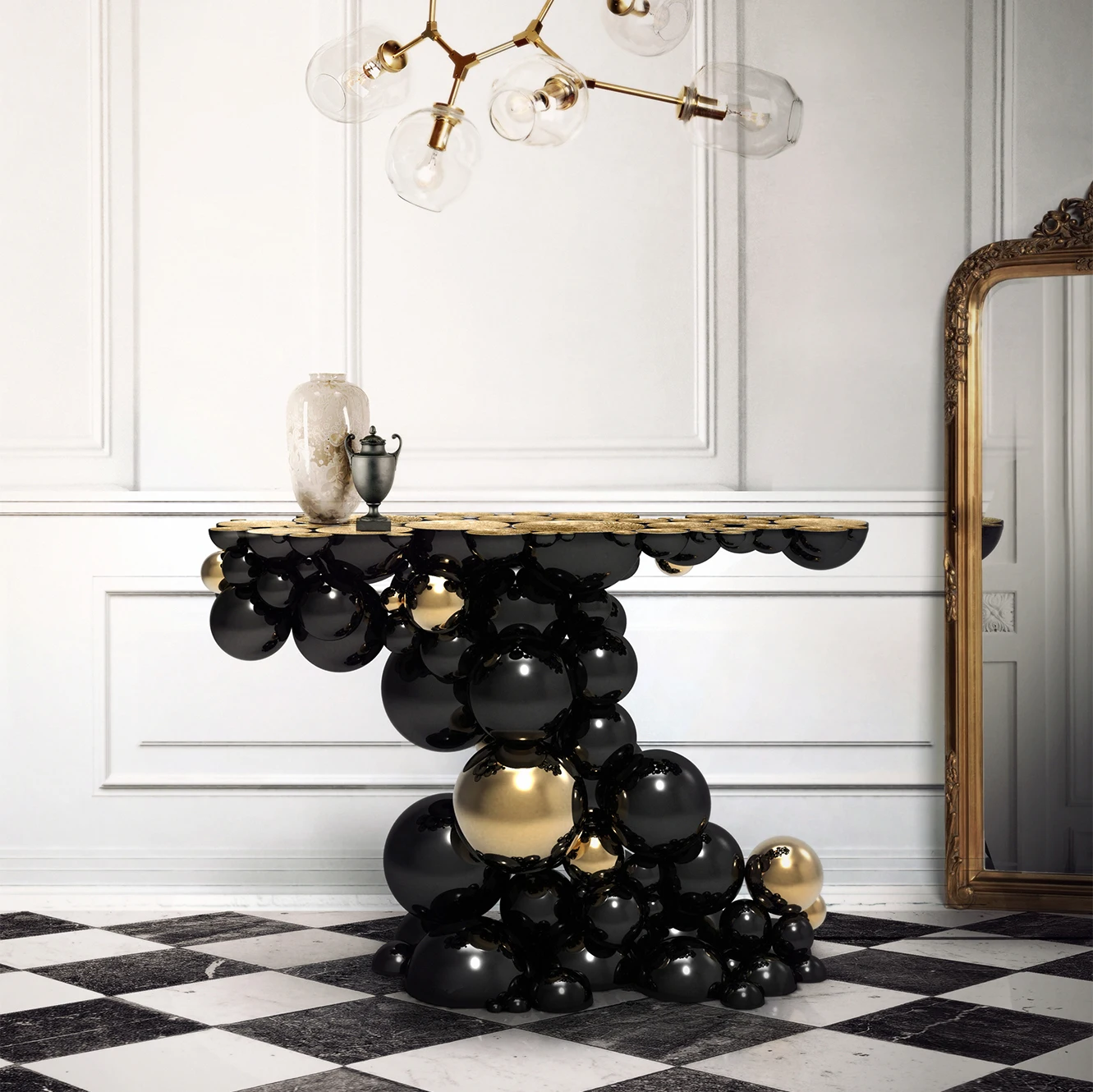 Popular Design High Quality Stainless Steel Ball Shape Contemporary Black newton Console Tables Home Luxury Entrance Table