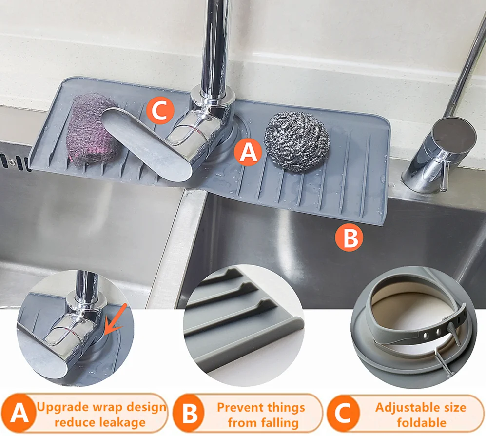 2022 Kitchen Bathroom Sink Splash Guard Thick Silicone Sink Faucet Splash Guard Mat