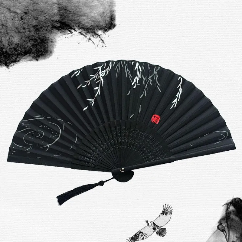 Vintage Chinese Japanese Fabric Floral Spun Silk Flower Printing Hand Fan Folding Hollow Carved Hand Fan Party Wedding Hand Fan