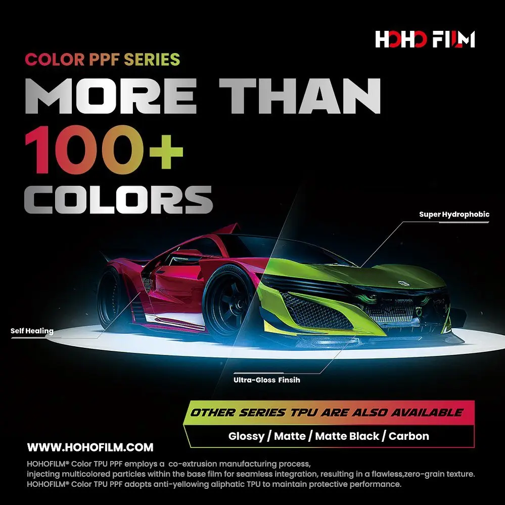 HOHOFILM High Gloss Miami Blue Car Paint Protect Film 1.52x16m Roll PPF Film Super Hydrophobic Color TPU PPF For Tesla Model Y