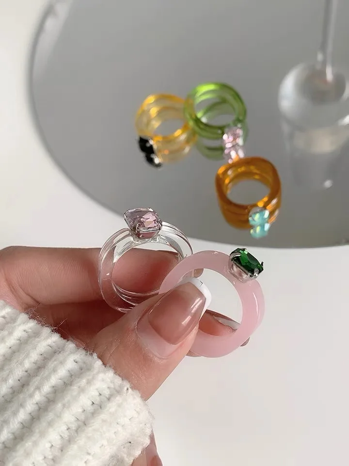2021 new spring and summer transparent ring acrylic gem resin candy color ring wholesale