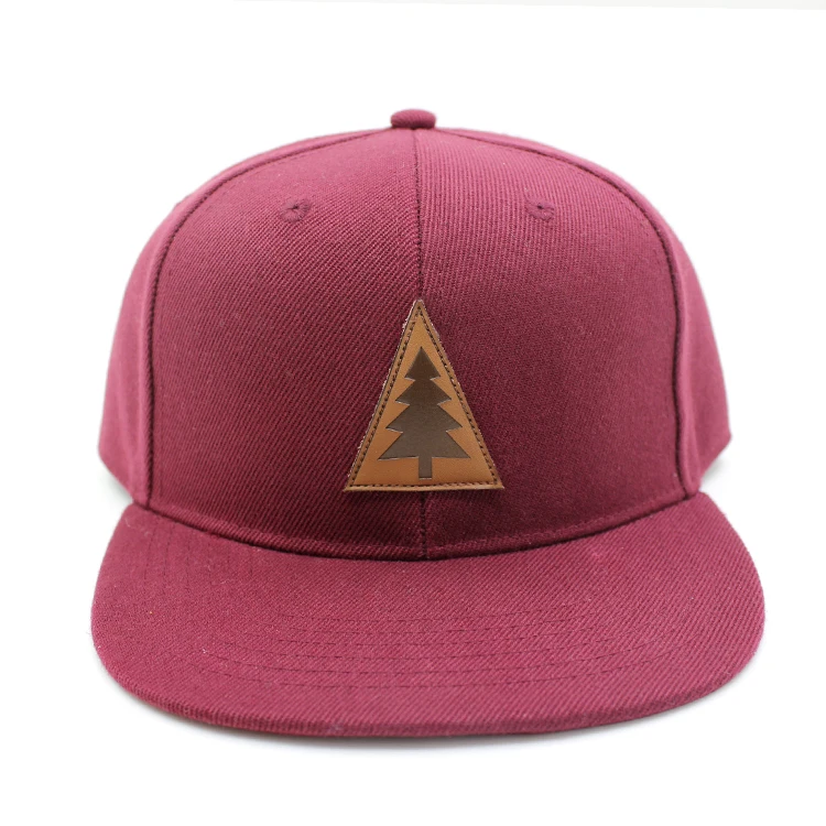Good quality flat brim hat leather patch cotton material custom snapback cap