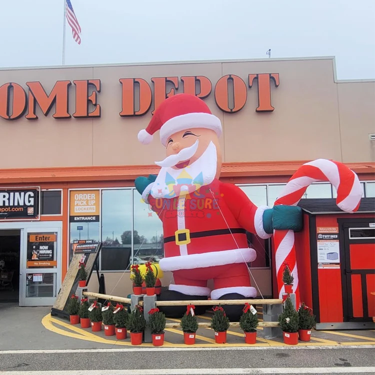Outdoor xmas deco items giant 26ft Christmas inflatable santa claus with cindy cane and gift boxes