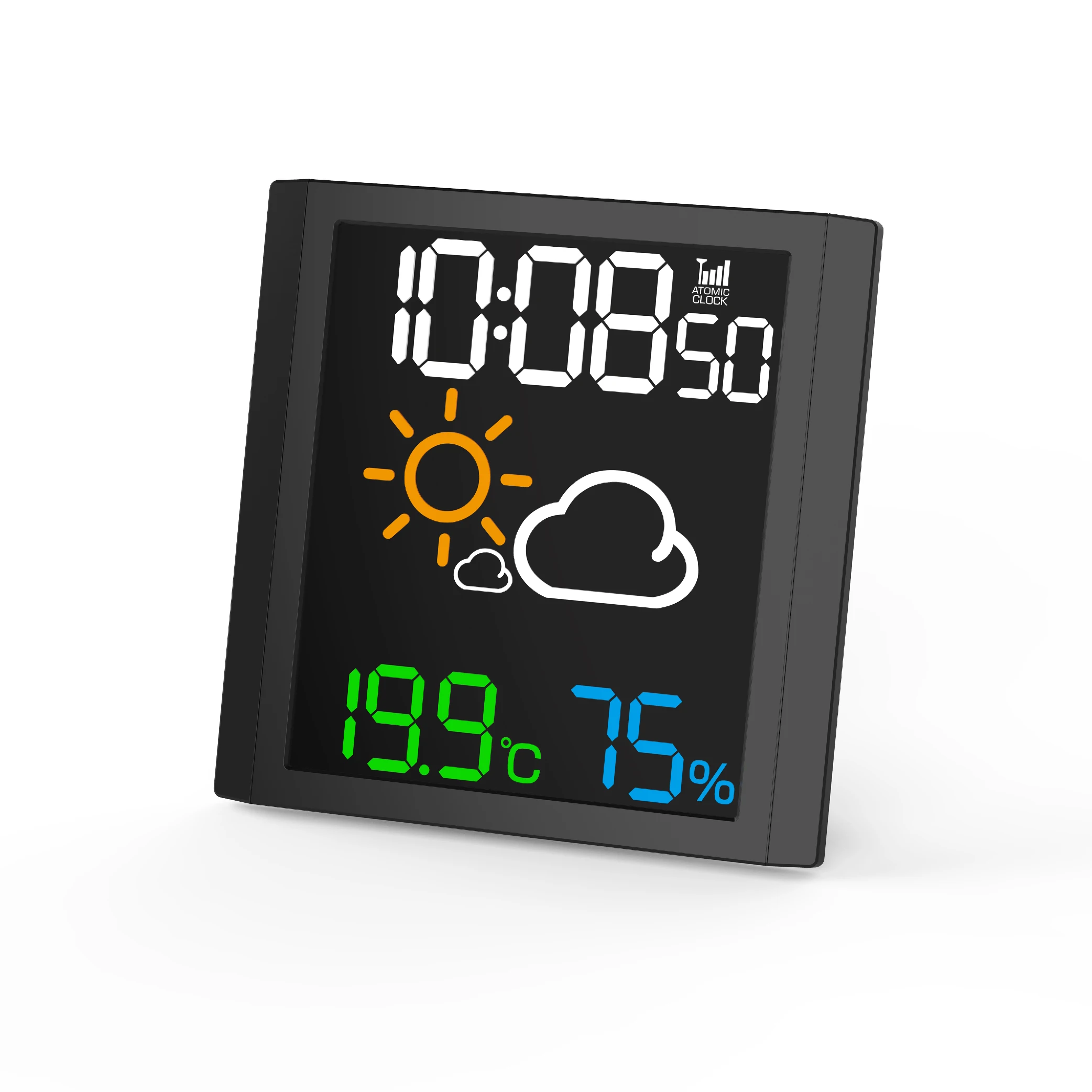 Цифровые цветные настенные часы с индикацией температуры и влажности в помещении