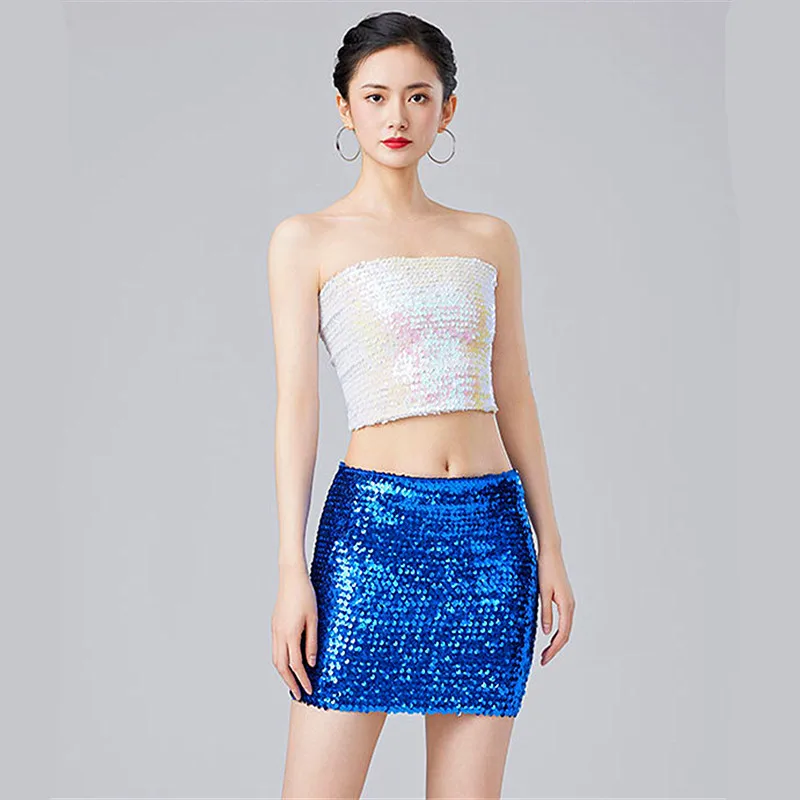 Sequins Top Ladies High Pop Glitter Dance Stage Performance Clothing Ballroom Party Outfit Chest Top Adult DS Clothing Packaging
