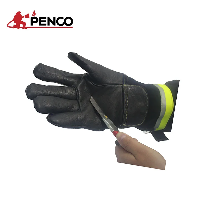 Shanghai PENCOfireman gloves cow  leather nitrile  gloves price fire safety gloves with palm leather reinforced