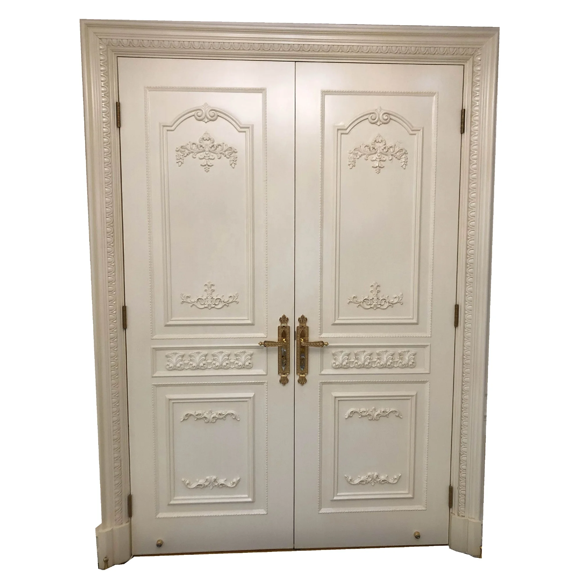 Antique style french design white color wood double door and frame
