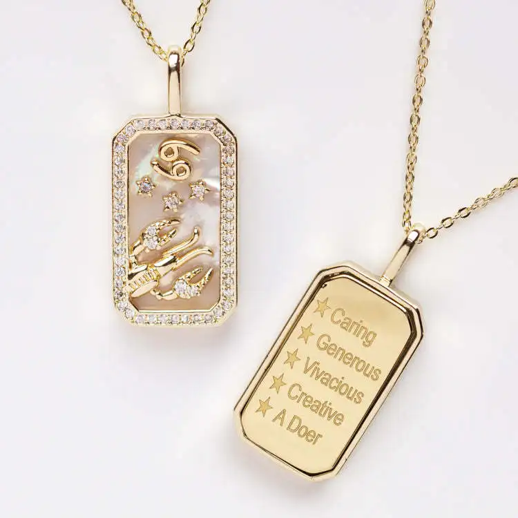 Dainty Romantic blessing zodiac sign text engraving Astrology Necklace Zodiac Amulet Necklace