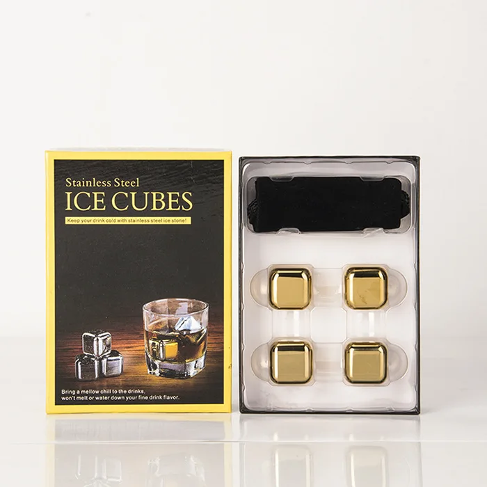 Customized engraved reusable cooler ice cube wholesale bar whiskey  accessories gold cubes