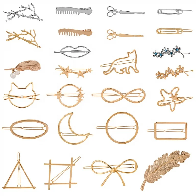 Minimalist Barrette Dainty Feather Hair Pins Triangle Circle Bow Infinity hairgrips for Woman Girls Geometric Hair Clips