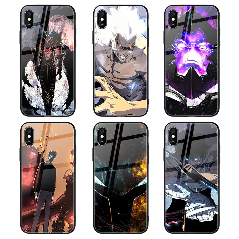 For iPhone 11 Case Glass Back Cover Protective Blank Designs Brand Logo Phone Case For iPhone XS Solo Leveling Igris