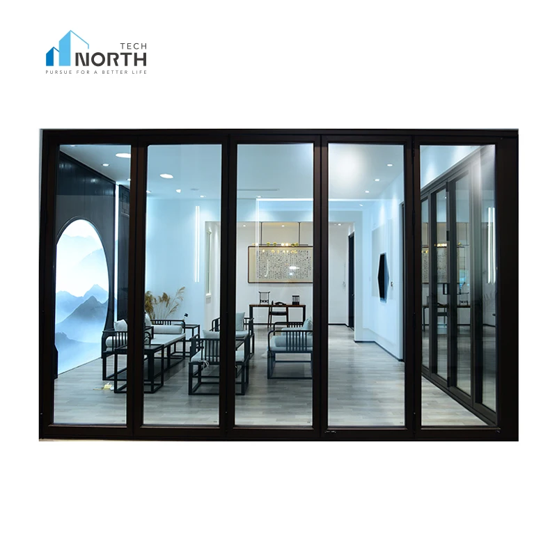 New design full view anti-pinch hand aluminum sliding door bifold sliding brown glass door