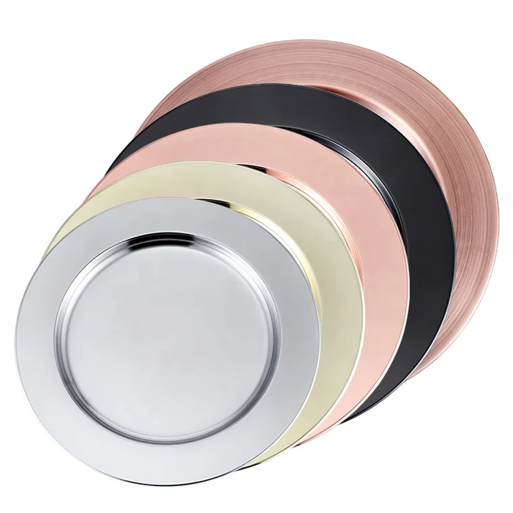 Tianxing Wholesale Bulk Luxury Reusable Rose Gold Sliver Stainless Steel Round Dish Under Dinner Plate Wedding Charger Plate