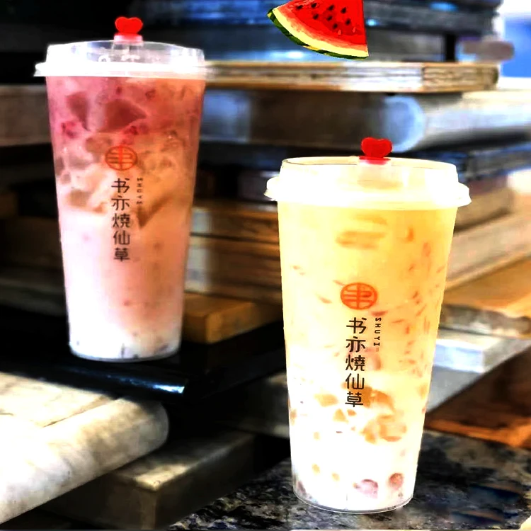 Custom Logo Disposable Plastic Bubble Milk Tea/Coffee/Fruit Juice Cups With Lids For Cold/Hot Drinks