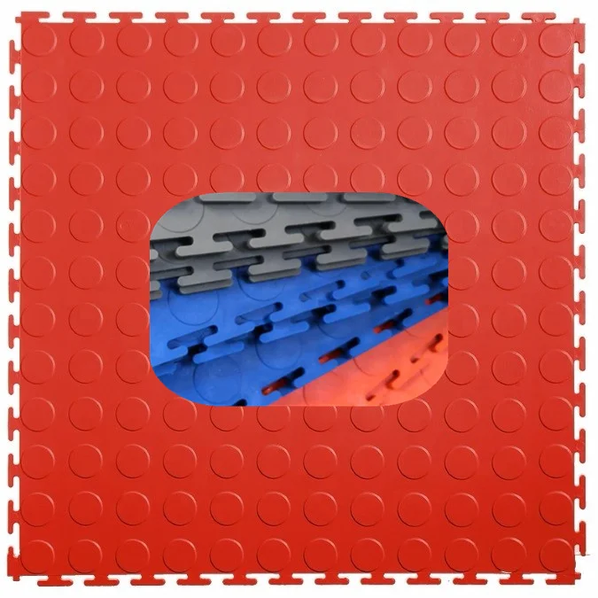 6mm Coin/Raised Disk Interlocking PVC Plastic Repair Workshop Floor Tiles Vinyl Car Parking Garage Flooring
