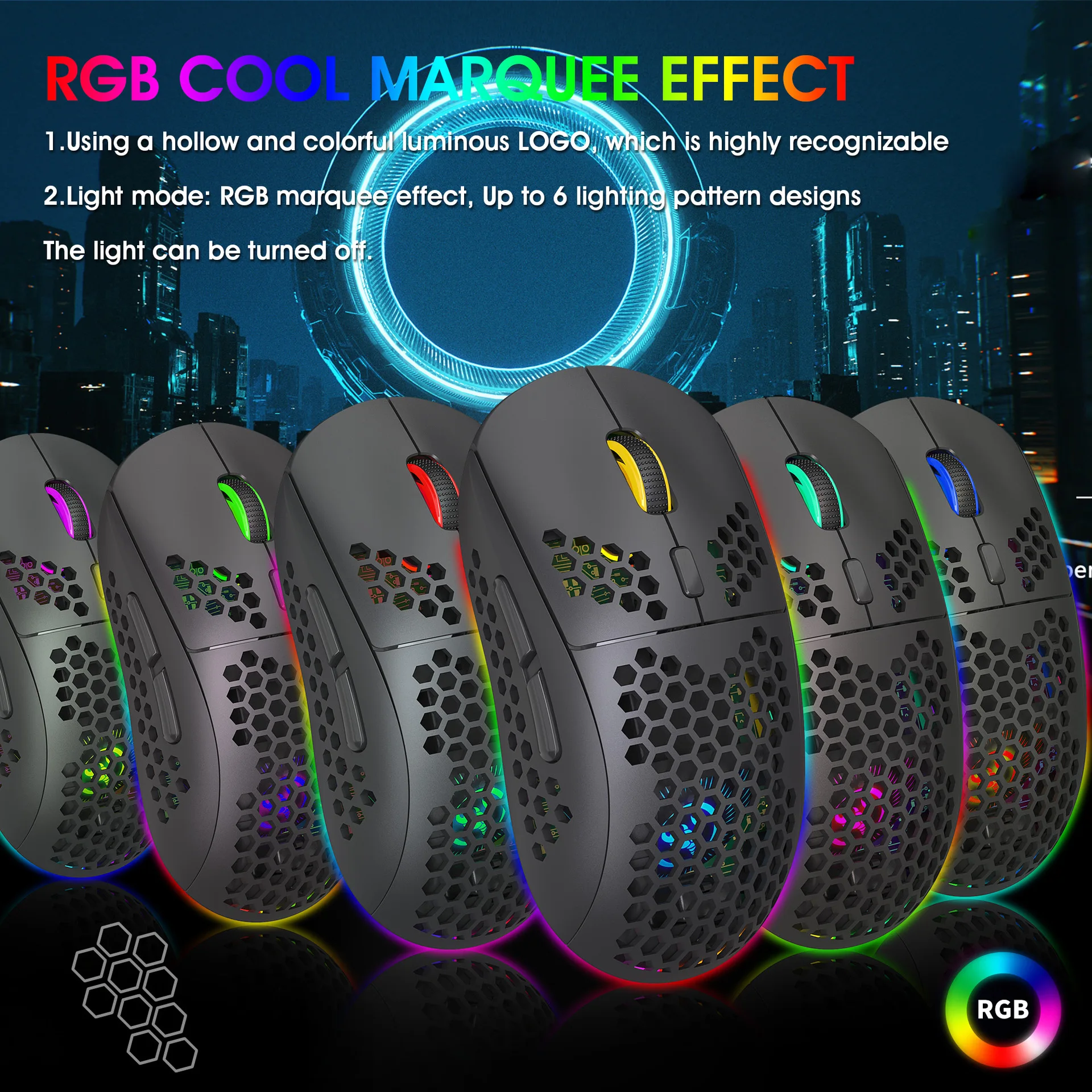 Hollow design 2.4GHz RGB lighting Wireless Gaming mouse 3600DPI built-in battery Rechargeable Computer Accessories Game Mouse