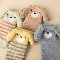 Baby fuzzy girls puppy ear socks newborn infant toddler fluffy stripe warm socks with ears