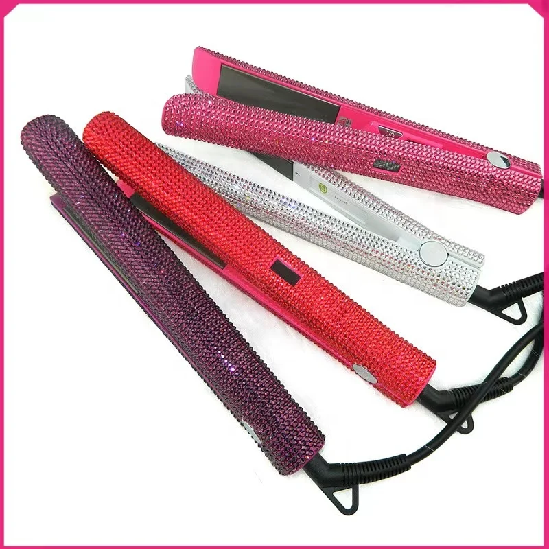 Custom Logo Bling Bling Rhinestone 500 F Dual Voltage Heat Pressing Anti Scald Hair Straightener Electric Hot Comb