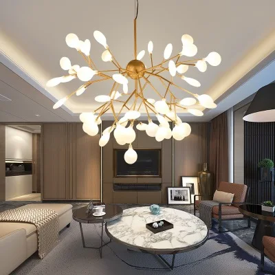 Nordic Modern Decorative Art Flower Copper Pendant Light Glass Firefly Chandelier