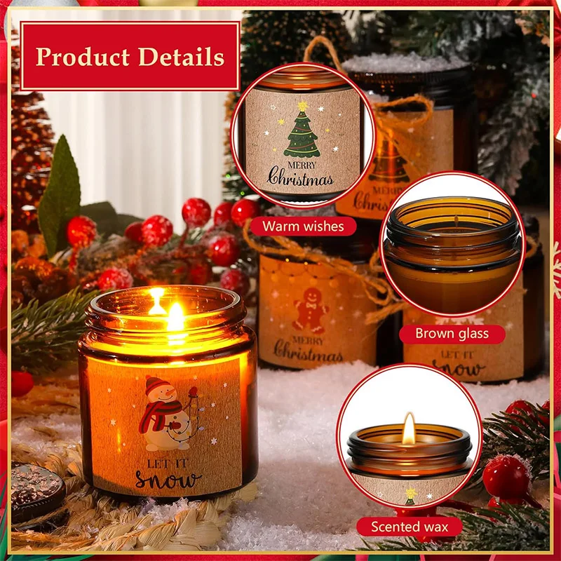Customized Packaging Logo Printing Luxury Colored Christmas Style Glass Jars Private Label Soy Wax Scented Candle luxury Sets