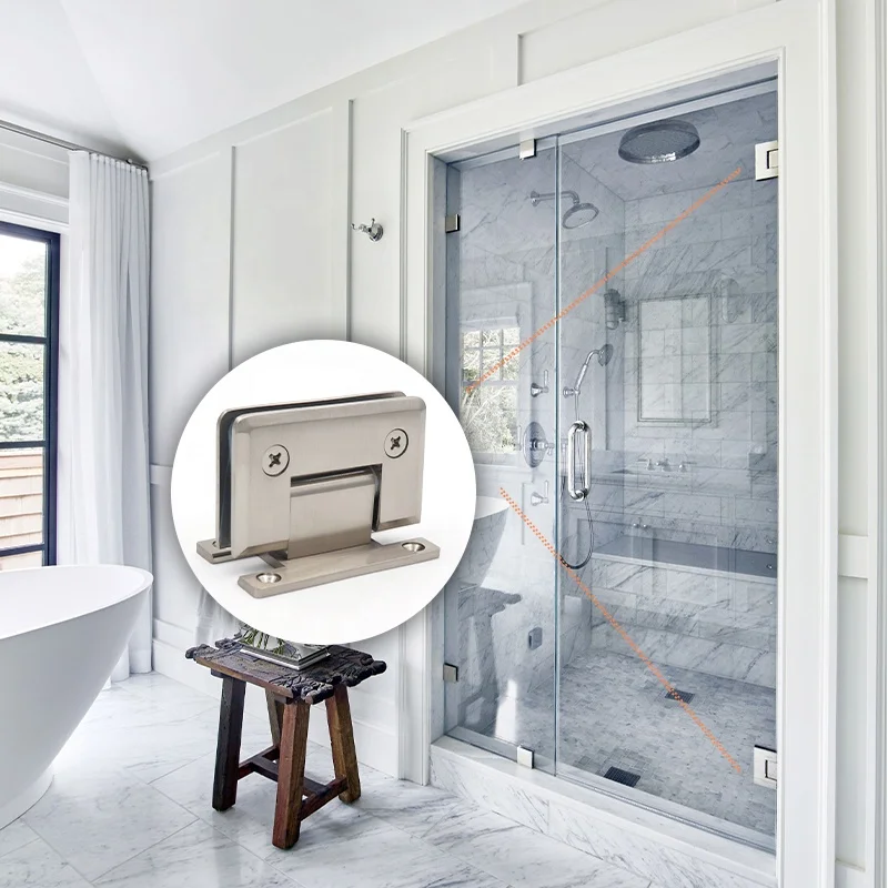 P1N037 90 Degree Stain brushed nickel Brass corners beveled angle Type H Frameless Shower Doors Pivot Glass Hinge