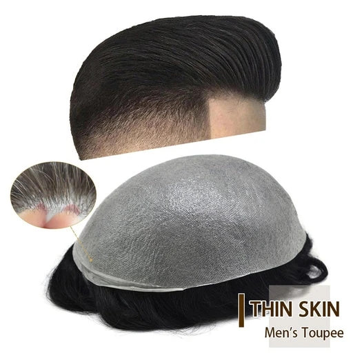 SS LONGFOR 0.12mm Skin Base Short Hair System Unit for Men 0.12mm Skin Hair Toupee Thickness PU Hair System For Men
