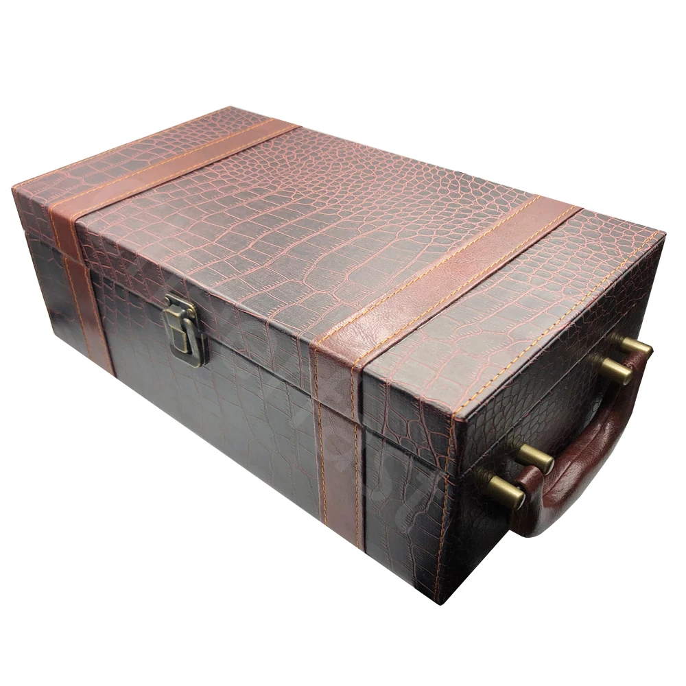 Custom 2 Bottle Leatherette Top Handle Included 4pcs Tools Travel Wine Gift Box Pu Leather Double Bottle Wine Packing Box
