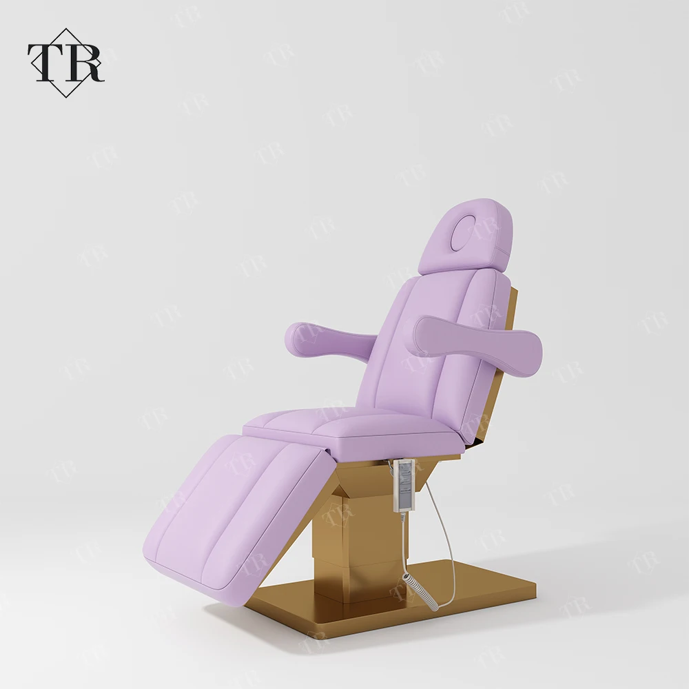 Customizable Fashionable Intelligent Folding Lifting Purple Electrical Cosmetic Facial Spa Beauty Salon Extension Chair Bed