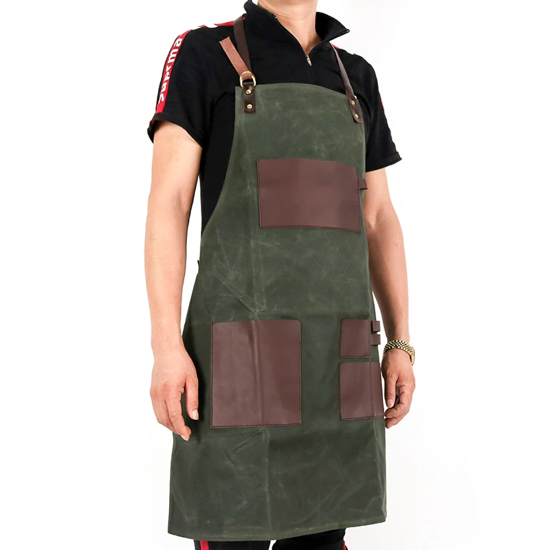 CHANGRONG Custom Leather Straps Waxed Canvas BBQ Work Apron