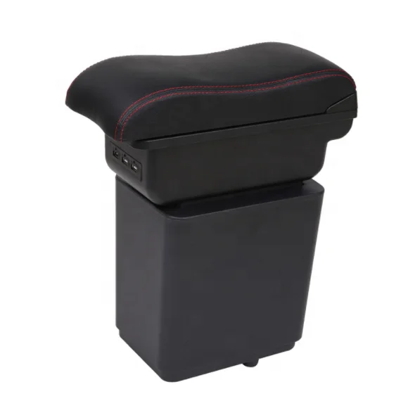 Curved Surface Black color Pu leather 7 USB Design slide and double layers design box Car Armrest box for Citroen Berlingo