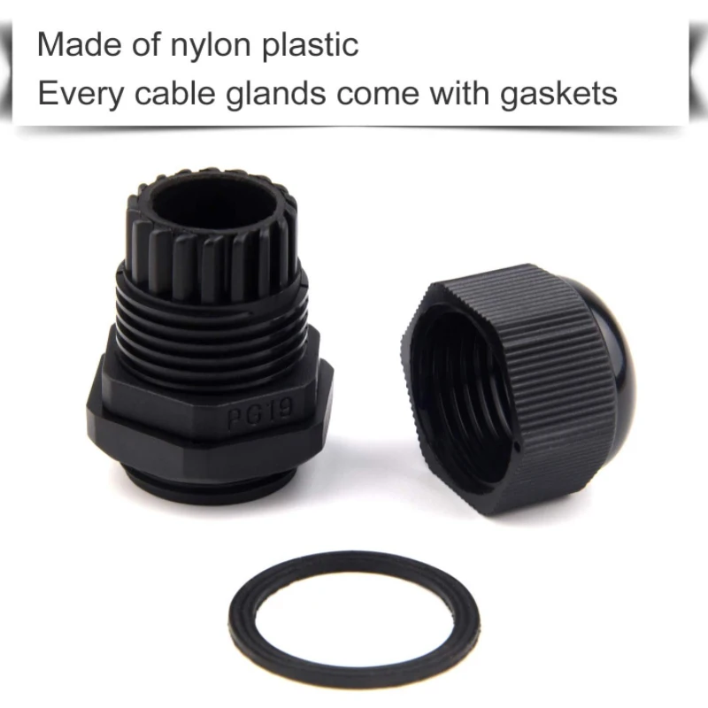 PG19 Plastic Waterproof Cable Gland For 10-15mm Nylon Black Grey IP68 Sealing Joint Cable Fixing Joint