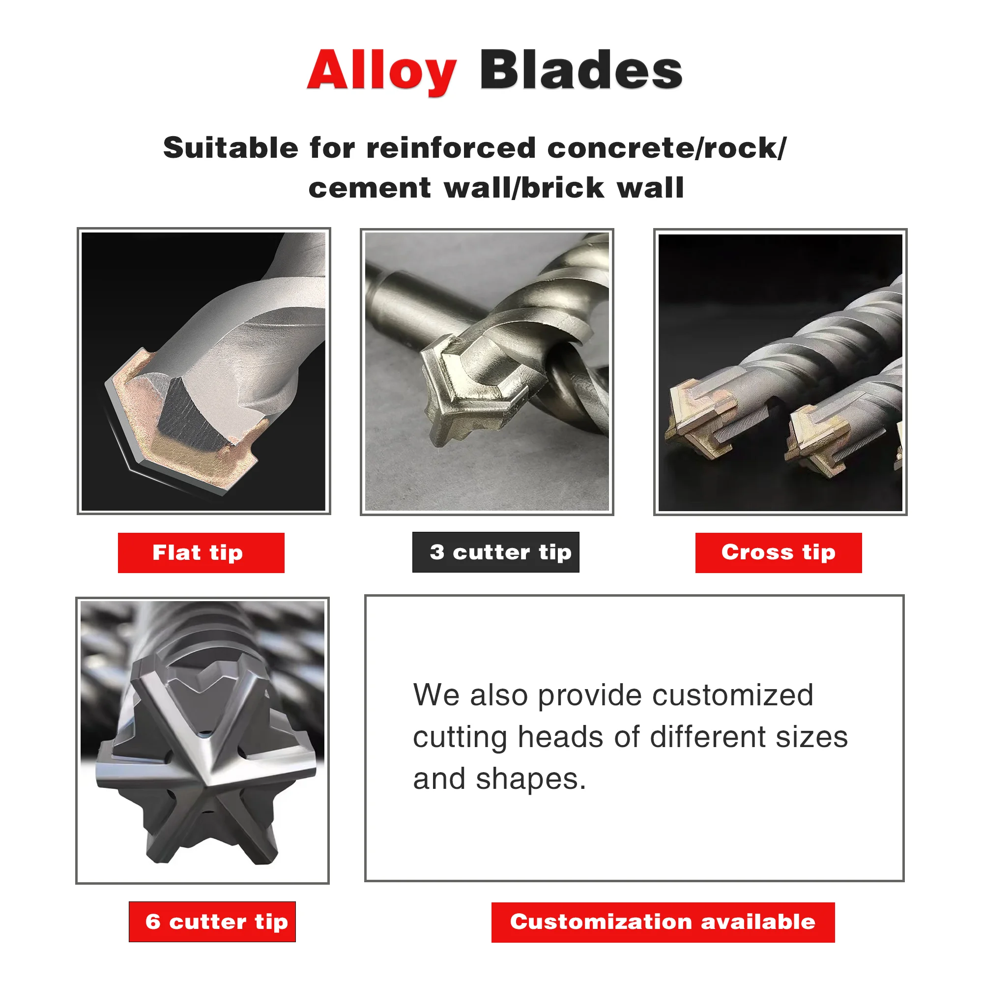 Tungsten Carbide Drill Bits Custom SDSplus/SDS max Electric Hammer Drill Bits Concrete Masonry Drill Bit