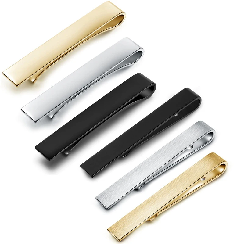 New Fashion Style Cuff Links Tie Clip for Men Metal Gold Tone Bar Clasp Practical Necktie Clasp Custom Logo Blank Tie Clip