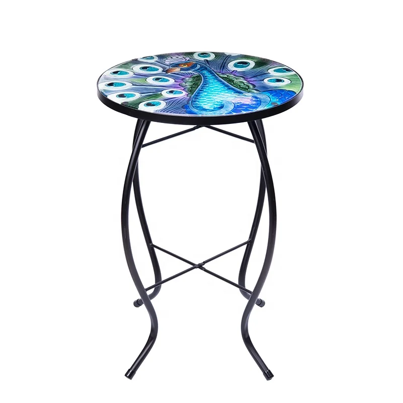 
Viition tavolino diameter 14 inch 2294 g easy installation hand painted peacock hot melt glass side table 