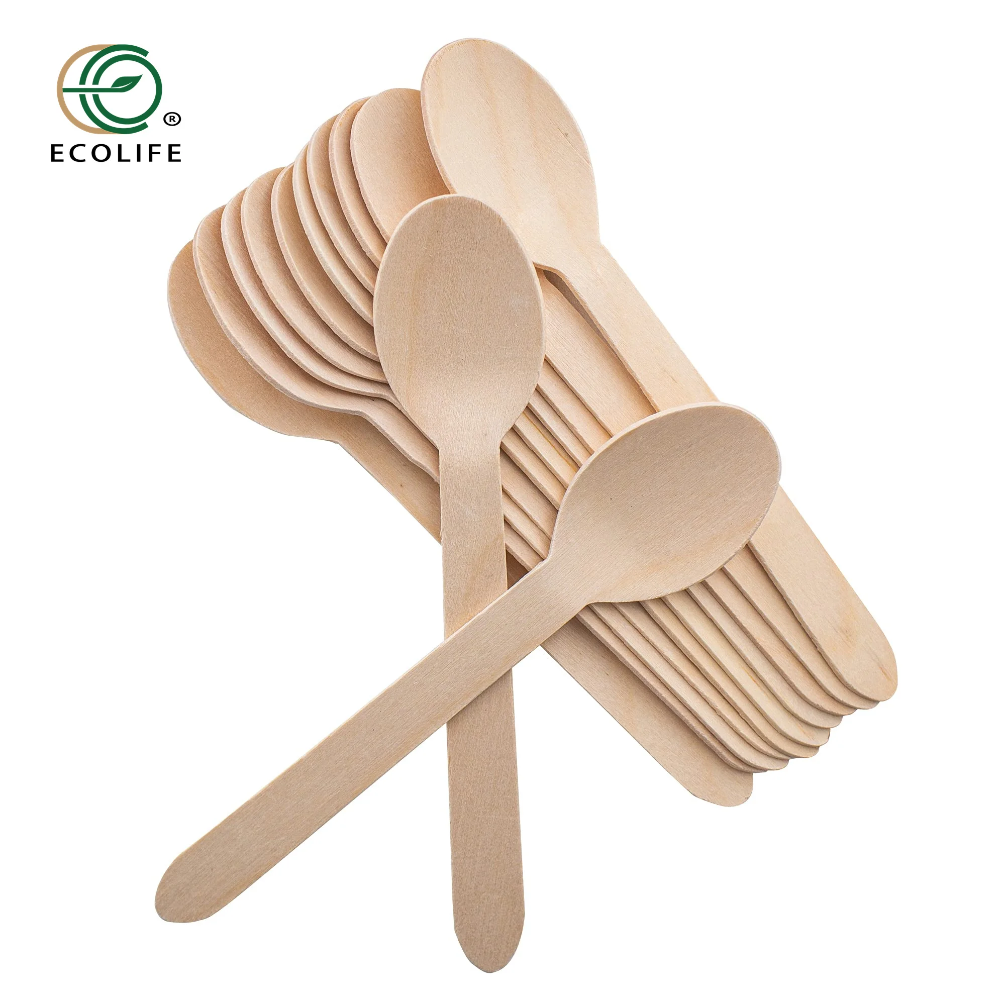 High Quality Custom EcoFriendly 140mm Birch Wooden Knife Cut Steak Disposable Cutlery Biodegradable Natural 6.3inch Wooden Spoon