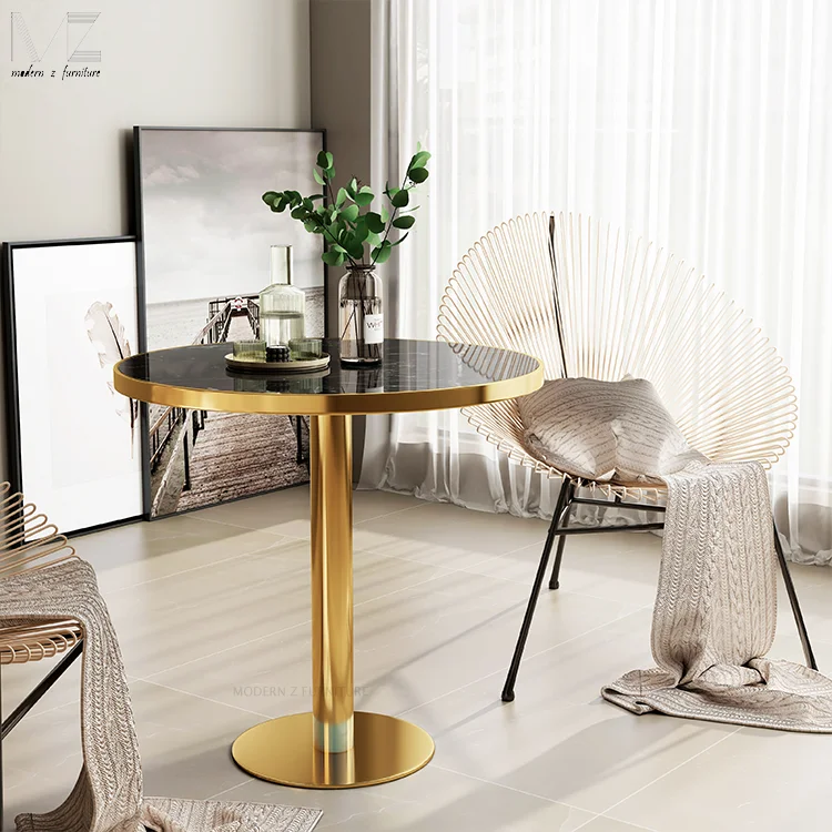 OEM/ODM Luxury Modern Design Home Furniture Restaurant Sets Stainless Steel Gold Base Round White Marble Dining Table