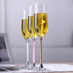Glassware Manufacturer Handmade 260ml wholesale wine glasses Champagne Cup Flute Cup with Diamond for Wedding