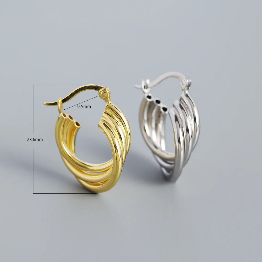 Chunky Twisted Gold Plated 925 Earrings Bold Rope Hollow Thick Small Hoops Earrings