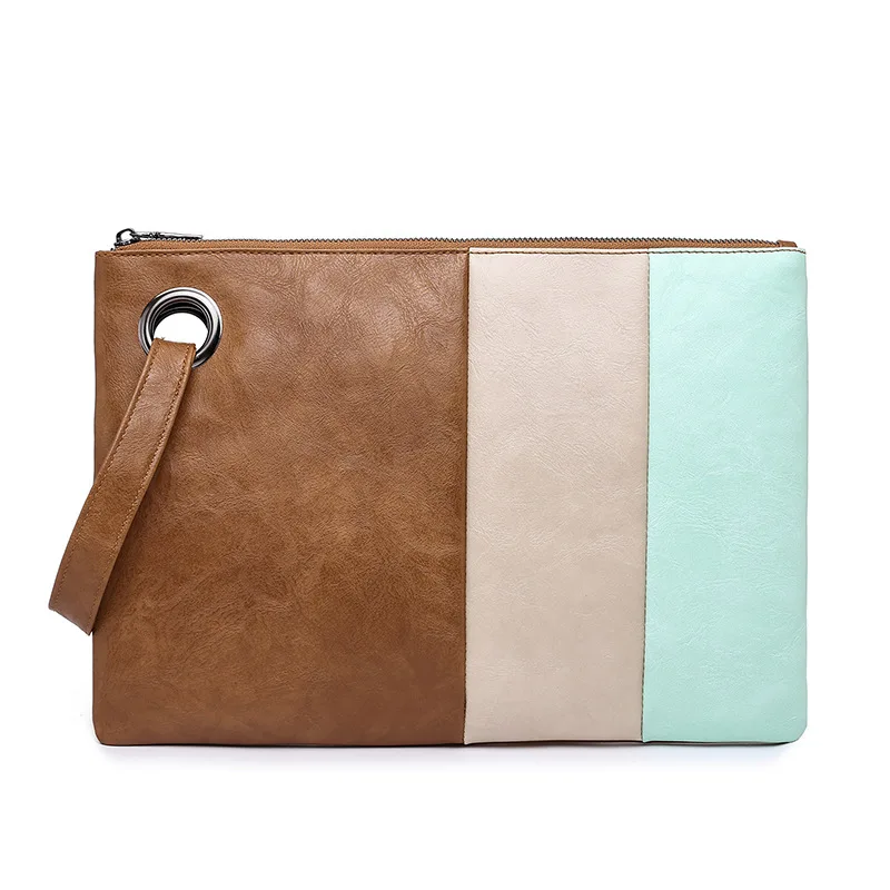 2022 Pu Leather Color Block Wristlet Women Vintage Causal Hand Bags Ladies Simple Purses Handbags