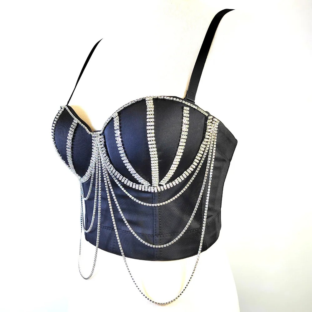 Original Design 2024 Rhinestone Chain Beaded Tube Top And Waist Short Fishbone Corset Outerwear Underwear Corset