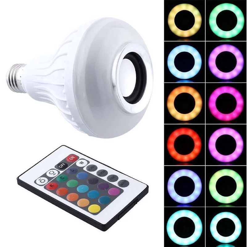 Лампа RGB E27 музыкальная меняющая цвет, 12 Вт, колонка с Bluetooth, разноцветная декоративная лампа с дистанционным управлением для вечеринки и дома