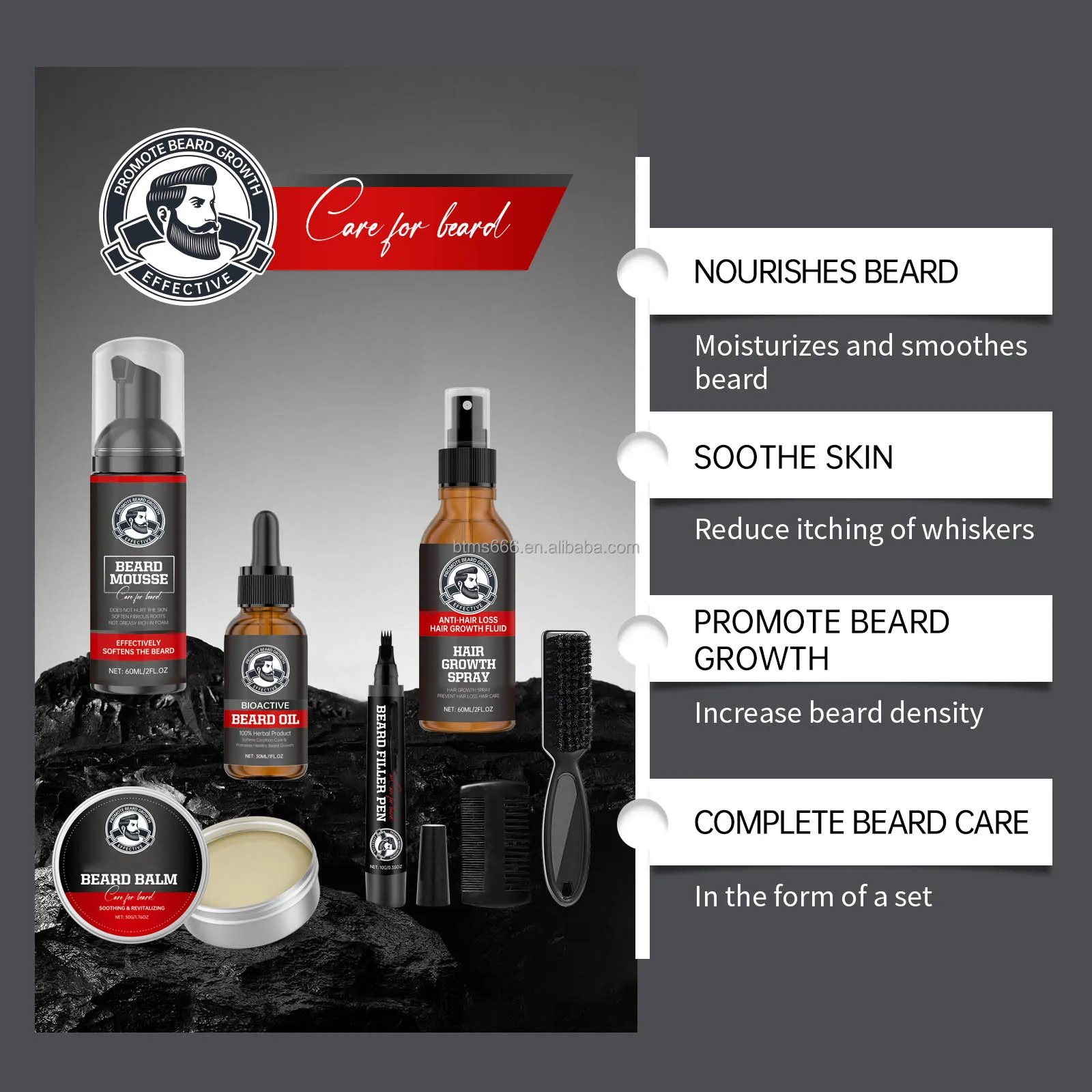 Bettermiss Custom Logo 7pcs Beard Growth Kit OEM Natural Organic Beard Oil Beard Kit For Men Grooming Care Set