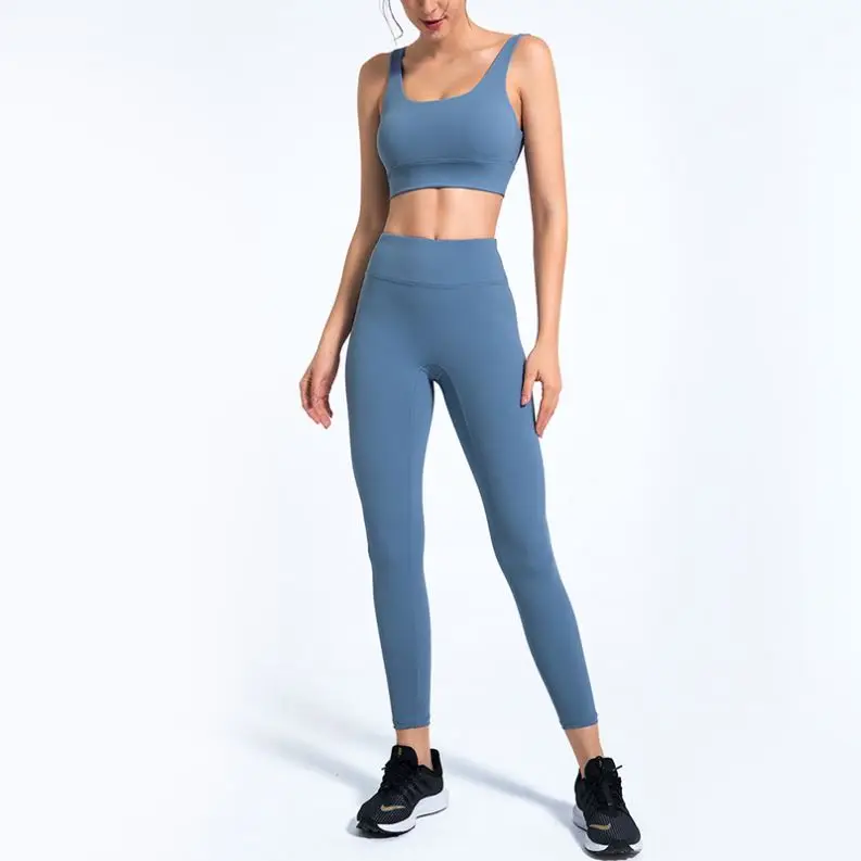
Classic 2 Pieces Workout Yoga Suit Women Sports Bra High Waist No Front Crotch Seam Leggings Gym Yoga Wear Set 
